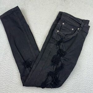 Copper Rivet Jeans Mens 32x32 Black Slim Fit Trashed Stretch Grunge Hipster Rock